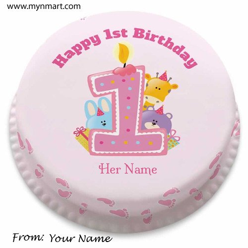 Happy 1st Birthday Cake Greeting with your name