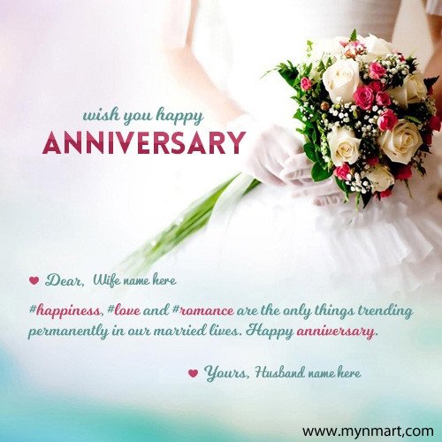 Happy Anniversary Wish card for wife with wife name and husband name on card