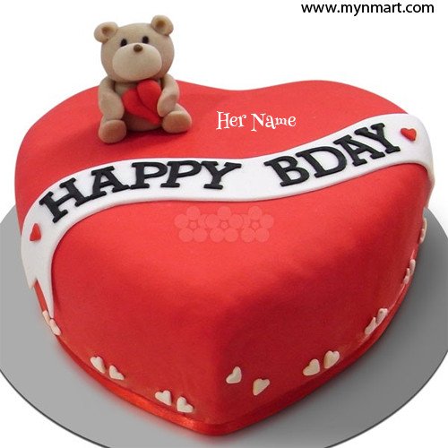 Happy Birthday with Heart cake and teddy