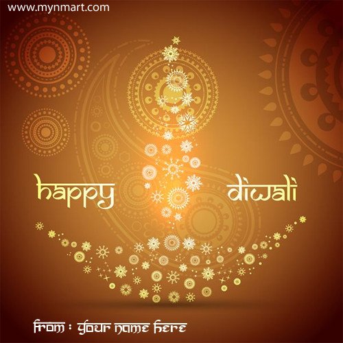 Happy Diwali Designer Greeting with Diya and Your Name
