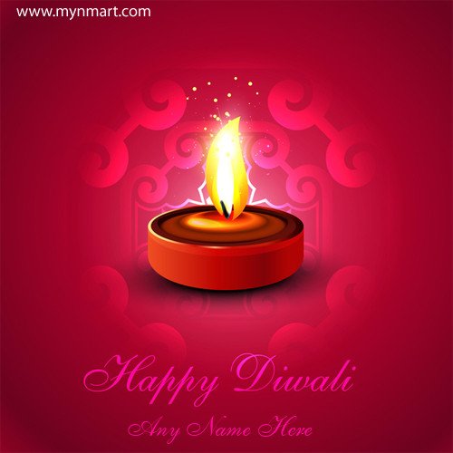 Happy Diwali Greeting with Diya and Rangoli with your name