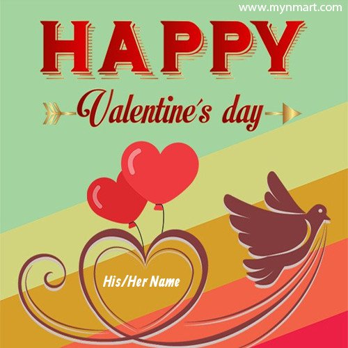 Happy Valentine day with Heart Shape Balloon Flying with birds